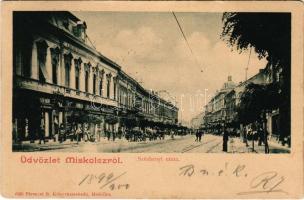 1899 (Vorläufer) Miskolc, Széchenyi utca, Weltner Sándor és Berliner I. üzlete, Lloyd Szálloda. Kiadja Férenczi B. (EK)