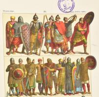Friedrich Hottenroth (1840-1917): 18 db francia történelmi és katonai viselet. Színes litográfia, pa...