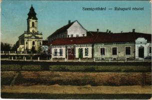 1919 Szentgotthárd, Rábaparti részlet, templom, Központi kávéház, Önkéntes tűzoltó egylet szertára. Hermann Miksa kiadása