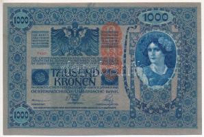 Ausztria 1919. (1902) 1000K, piros függőleges "DEUTSCHÖSTERREICH" felülbélyegzéssel, mindk...