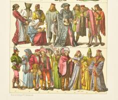Friedrich Hottenroth (1840-1917): 8 db angliai történelmi, részben katonai viselet. Színes litográfi...