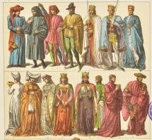 Friedrich Hottenroth (1840-1917): 8 db angliai történelmi, részben katonai viselet. Színes litográfi...