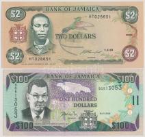 Jamaica 1993. 2$ + 2002. 100$ T:UNC Jamaica 1993. 2 Dollars + 2002. 100 Dollars C:UNC