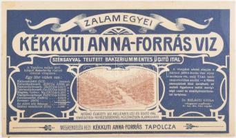 cca. 1920 Kékkúti Anna-forrás víz reklámlap / címke 19x11 cm