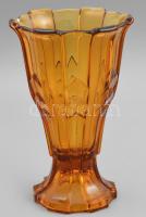Art deco stílusú borostyánszínű üveg váza, jelzés nélkül, hibátlan, m: 19 cm