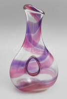Retro fátyolosan színezett lilás hutaüveg váza, jelzés nélkül, kis kopással, m: 28 cm