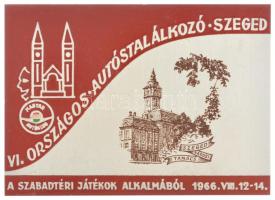 1966. "VI. Országos Autóstalálkozó Szeged - A szabadtéri játékok alkalmából 1966.VIII.12-14." festett Al lemezplakett (71x99mm) T:XF