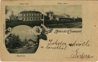 1899 (Vorläufer) Csorna, Leány iskola, pályaudvar, vasútállomás, Sugár lak. Art Nouveau, floral. Kiadja Martincsevics (fl)