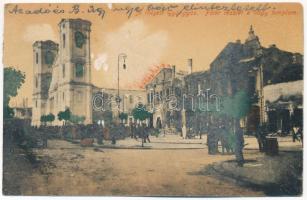 1922 Gyöngyös, az 1917-es nagy tűzvészben leégett Fő tér és nagy templom. Steinitz Gábor kiadása (r)