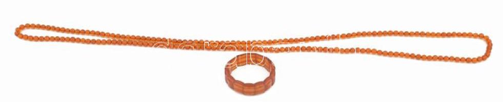 Borostyán utánzat nyaklánc 1 m + karkötő