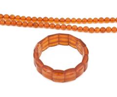 Borostyán utánzat nyaklánc 1 m + karkötő