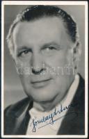 cca 1940 Somlay Artúr (1883-1951) színész autográf aláírása őt ábrázoló fotólapon, a hátoldalon saját kezű soraival (a fényképre vonatkozó kommentárjával), ragasztás nyomaival, 13,5x8,5 cm