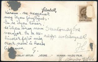 cca 1940 Somlay Artúr (1883-1951) színész autográf aláírása őt ábrázoló fotólapon, a hátoldalon sajá...