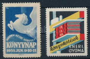 1938 Kner, Gyoma és Könyvnap 2 db levélzáró