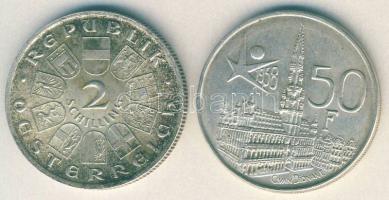 Ausztria 1928. 2Sch Ag "Schubert" + Belgium 1958. 50Fr Ag T:2/3