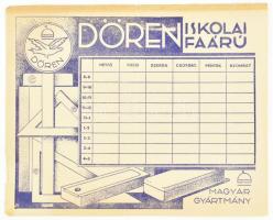 cca 1910 Dören Iskolai Faárú, órarend, sérült, 21x17 cm
