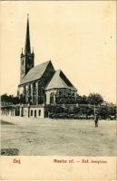 1932 Dés, Dej; Biserica ref. / Református templom, piac. Goldstein kiadása / Calvinist church, market