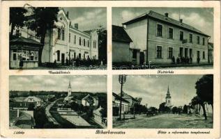 1938 Biharkeresztes, vasútállomás, kultúrház, Fő tér, református templom (EB)