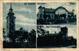 1943 Zsáka, Báró Vay kastély, Református templom, Községháza (r)