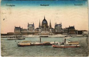 1914 Budapest V. Országház, Parlament, gőzhajók (szakadás / tear)