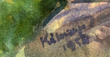 Kákonyi István (1917-1993): Kapálók. Akvarell, papír, jelezve jobbra középen lent. Üvegezett fakeret...