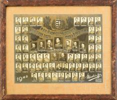 1942 Magyar Királyi Honvéd Gyalogezreded Tartalékos Tiszti Iskola II. évfolyama, keretezett, üvegezett tablófotó, kopással, 37x31 cm