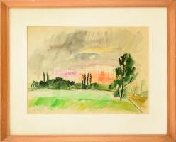 M. Szűcs Ilona (1925-): Színes táj. Akvarell, papír, jelzett, 29x41,5 cm, üvegezett fakeretben.