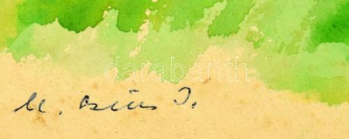 M. Szűcs Ilona (1925-): Színes táj. Akvarell, papír, jelzett, 29x41,5 cm, üvegezett fakeretben