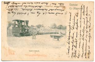 1904 Nagymágocs, Cs.-Mágocs; ipar vasút gőzmozdonya, vonat (ázott / wet damage)
