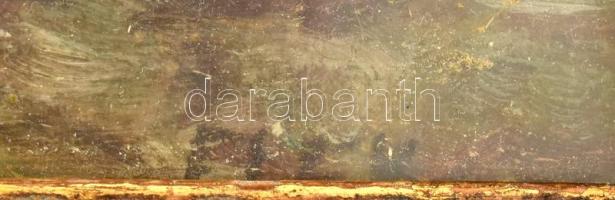 Olvashatatlan jelzéssel: Romantikus táj. Olaj, karton. Dekoratív, üvegezett fakeretben, 24,5×32,5 cm