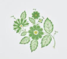 Hollóházi zöld virágmintás süteménykínáló készlet, jelzéssel, minimális kopással, d: 15-25 cm