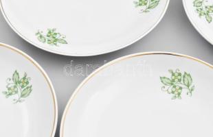 Hollóházi zöld virágmintás süteménykínáló készlet, jelzéssel, minimális kopással, d: 15-25 cm