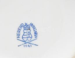 Herendi Viktória mintás bonbonier, plasztikus virág díszítménnyel, jelzéssel, kopással, m: 10 cm