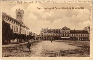 Sepsiszentgyörgy, Sfantu Gheorghe; Állami polgári leányiskola, Városháza. Benkő Mór kiadása / girls&#039; school, town hall