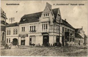 1916 Gyulafehérvár, Karlsburg, Alba Iulia; Népbank, Hatschek szabadalma Eternit-Pala, Első Magyar Általános Biztosító Társaság Főügynöksége, Rosner Rezső üzlete. Papp György kiadása / bank, insurance company, shops (kis szakadás / small tear)