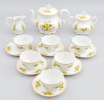 Zsolnay futó zöld virágmintás teás készlet, kis kopottsággal, teljes, jelzett