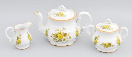 Zsolnay futó zöld virágmintás teás készlet, kis kopottsággal, teljes, jelzett