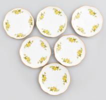 Zsolnay futó zöld virágmintás teás készlet, kis kopottsággal, teljes, jelzett