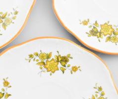 Zsolnay futó zöld virágmintás teás készlet, kis kopottsággal, teljes, jelzett