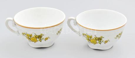 Zsolnay futó zöld virágmintás teás készlet, kis kopottsággal, teljes, jelzett