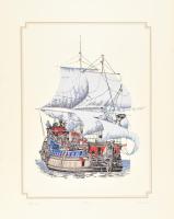 Olvashatatlan jelzéssel: Vitorlás. Szitanyomat, papír. Számozott: 38/50. Lap széle kissé foltos, lapszéli apró sérüléssel. 39x28 cm