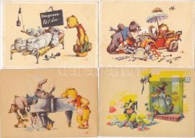 32 db RÉGI humoros állatos grafikai képeslap a 40-évek második feléből, vegyes minőség / 32 pre-1945...