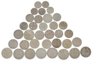 Orosz Birodalom 1903-1913. 5k Ag (5xklf) + 1908-1916. 10k Ag (9xklf) + 1904-1916. 15k Ag (10xklf) + 1907-1916. 20k Ag (8xklf) + Szovjetunió 1923. 10k Ag + 15k Ag + 20k Ag T:AU-F Russian Empire 1903-1913. 5 Kopecks Ag (5xdiff) + 1908-1916. 10 Kopecks Ag (9xdiff) + 1904-1916. 15 Kopecks Ag (10xdiff) + 1907-1916. 20 Kopecks Ag (8xdiff) + Szovjetunió 1923. 10 Kopecks Ag + 15 Kopecks Ag + 20 Kopecks Ag C:AU-F