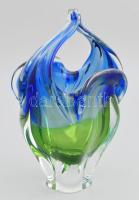 Cseh zöldeskék kristály kínáló. Csiszolt, anyagában színezett, hibátlan 25 cm