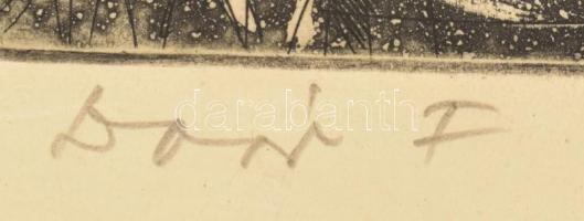 Doór Ferenc (1918-2015): Dunapart. Rézkarc, papír, jelzett, 20x29,5 cm. Kissé foltos. Lapszéli apró ...