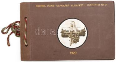 1929 Csonka János gépgyára 15 porlasztókat és motorokat fényképet tartalmazó bemutató füzet, zsinórfűzött papírkötésben