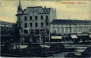 1912 Nagyvárad, Oradea; Bémer tér, Duna biztosító, Dr. Kovács Gyula fogorvos, Erdős és Grünfeld áruháza, Koch Testvérek, Kertész Dezső, Jelinek Ferenc, Sonnenfeld Adolf és Roth üzlete. Stern Béla kiadása / square, insurance company, shops