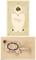2 db régi szecessziós dombornyomott litho üdvözlő képeslap / 2 pre-1916 Art Nouveau, embossed litho greeting postcards