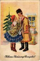 1948 Boldog karácsonyi ünnepeket! magyar pár / Christmas greeting, Hungarian folklore (fa)