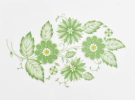 Hollóházi zöld virágmintás porcelán étkészlet 6 személyes. Matricás, jelzett, egyik mély tányéron, a...